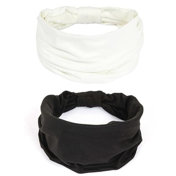 2 Pack Boho Headbands – Knotted Cotton Turbans (White, Black) - Picture 7 of 7